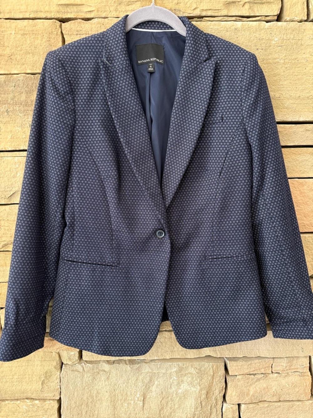 Banana Republic Navy Dot-Pattern One Button Fully Lined Women's Cotton Blazer